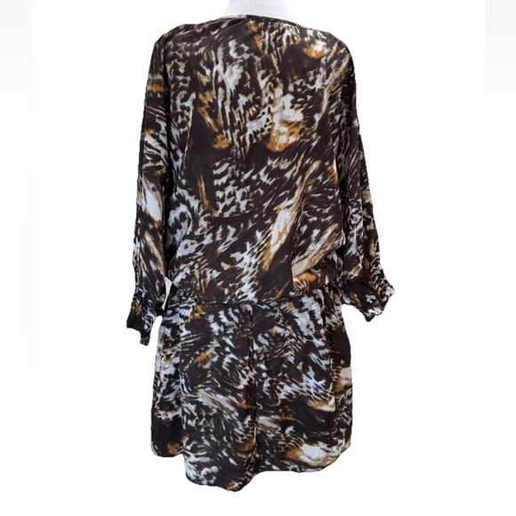 W118 Walter Baker Blouson Dress Large Brown Orange Animal Print Balloons Sleeves - Picture 7 of 8